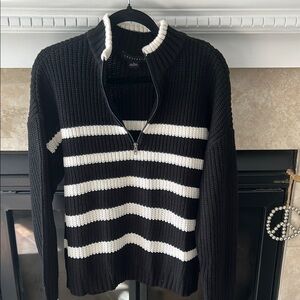 Sanctuary Black and White Turtleneck Sweater with Striped Pattern - NWOT
